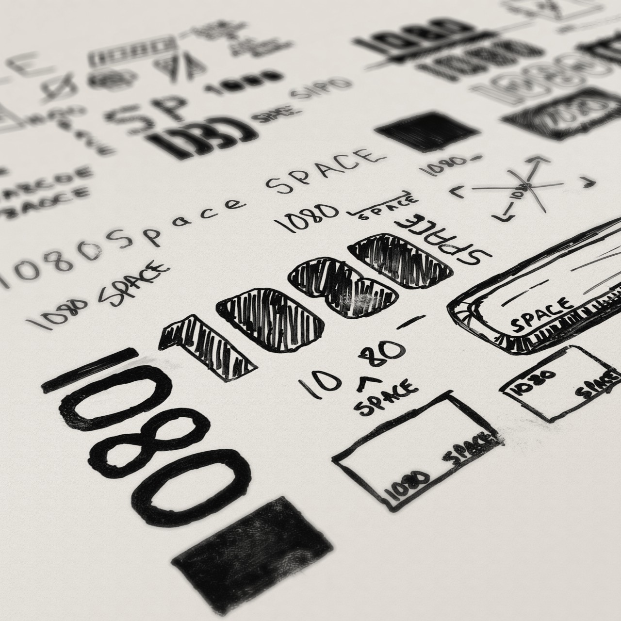 Image of 1080 Space logo process sketches