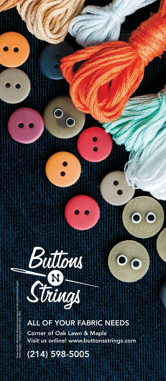 Image of Buttons 'n Strings logo used in an advertisement